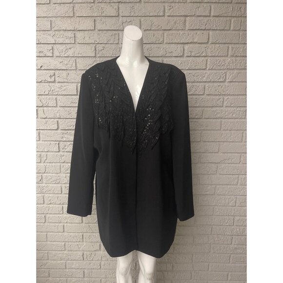 Ben Marc International Women Black Sequin Beaded Open Front Jacket Size 2XL - Picture 3 of 7